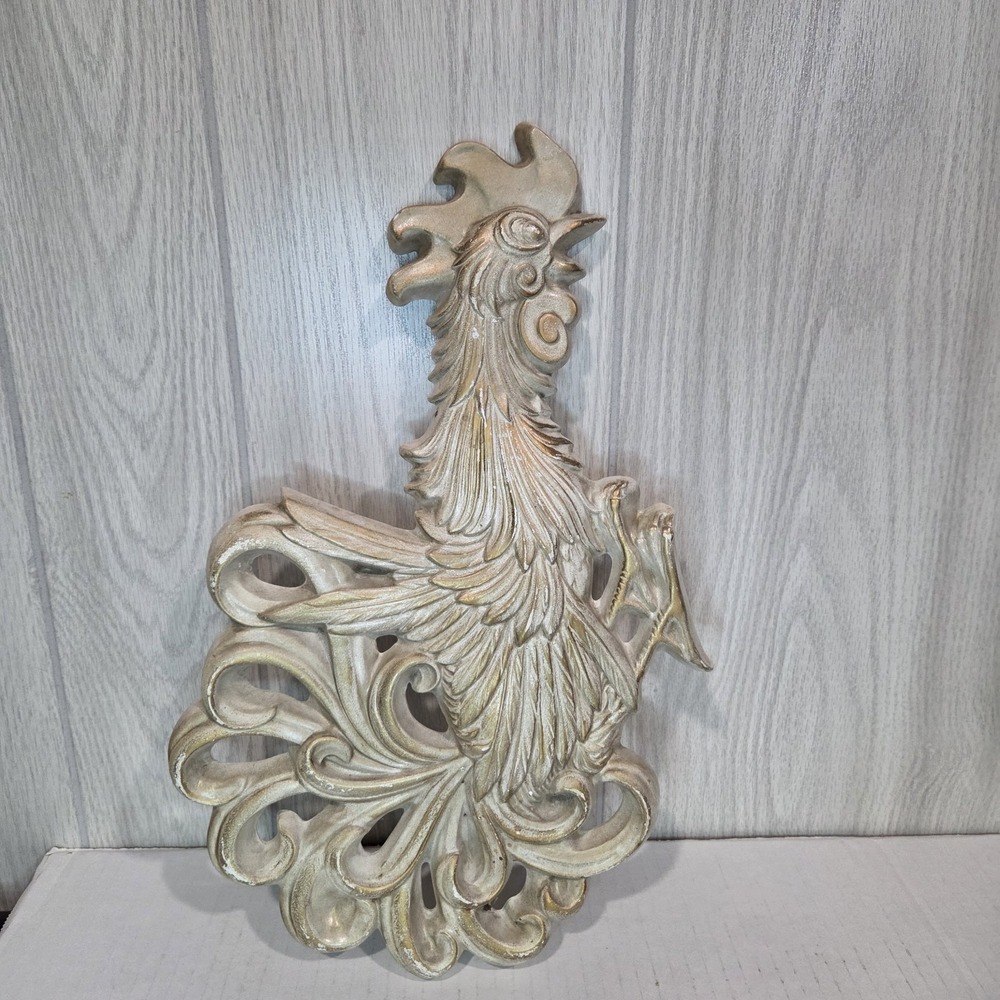 Vintage MCM Fighting Rooster Wall Chalkware Universal Statuary Mid Century Decor